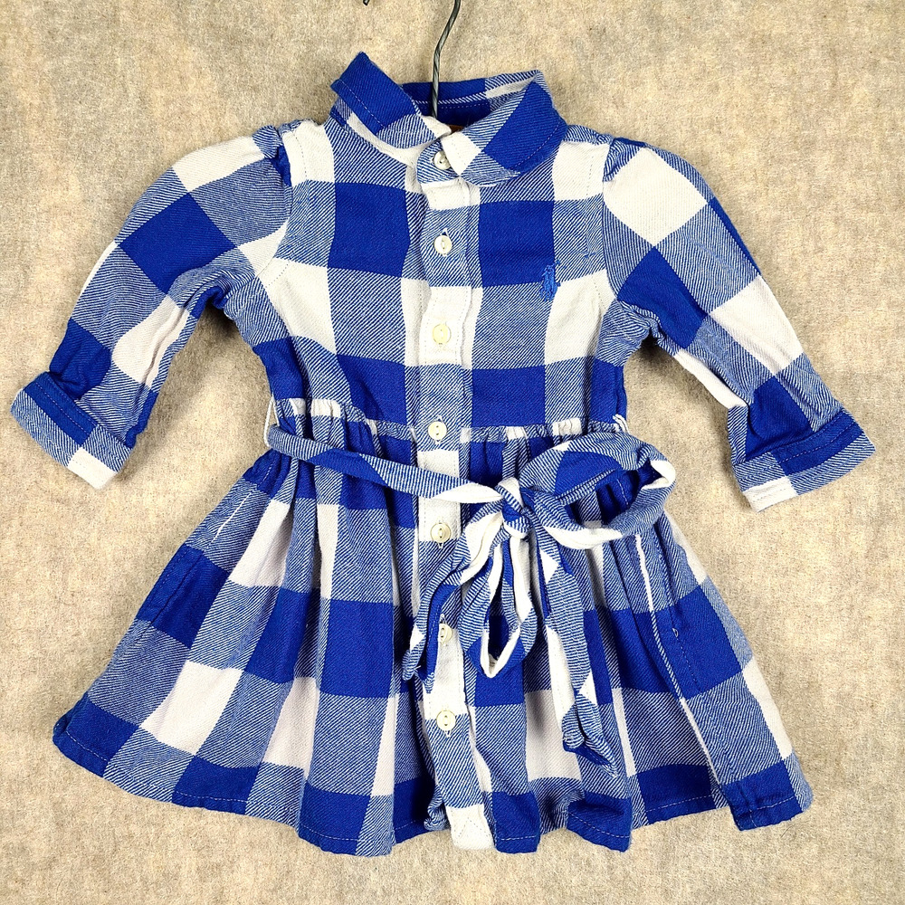 Ralph Lauren Baby Girl 3 mo Blue & White Gingham Belted Shirt Dress